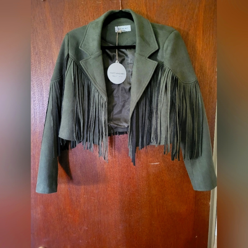 Saints and Hearts Olive Green Fringe Jacket